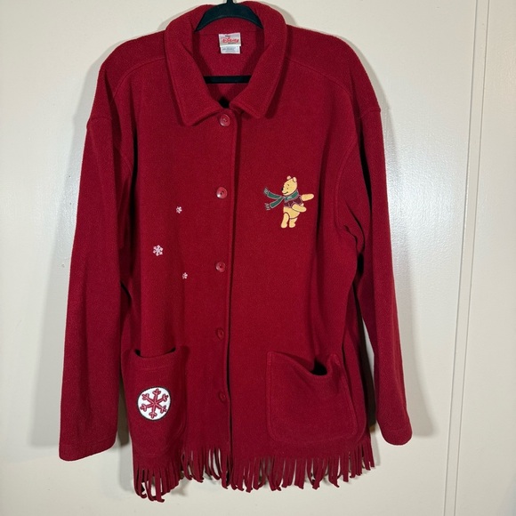 Disney Jackets & Blazers - Vintage Plus Size Disney Store Winnie The Pooh Snowflake Fleece Jacket Red XXL